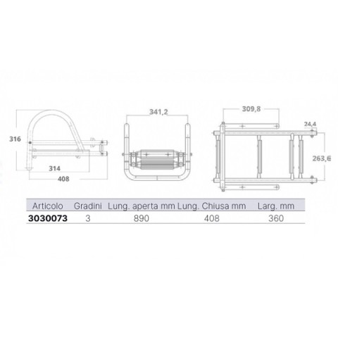 Scaletta inox con maniglie 3 gradini